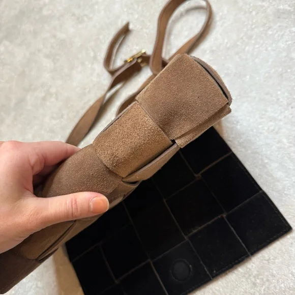 Isadora Woven Suede Leather Made in Italy Crossbody Purse in brown mousse - Picture 10 of 11